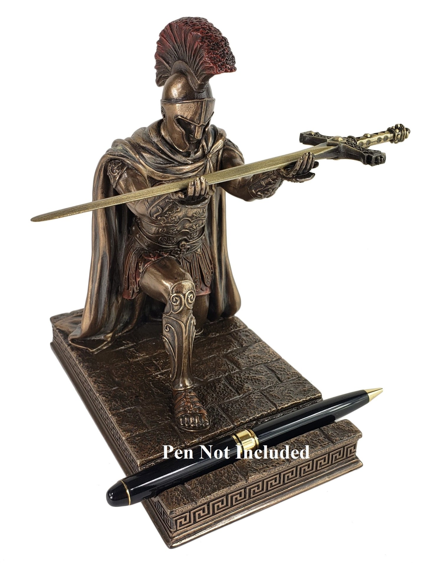 7 1/4" Roman Centurion Officer Soldier Kneeling W/ Spear Statue Bronze Color