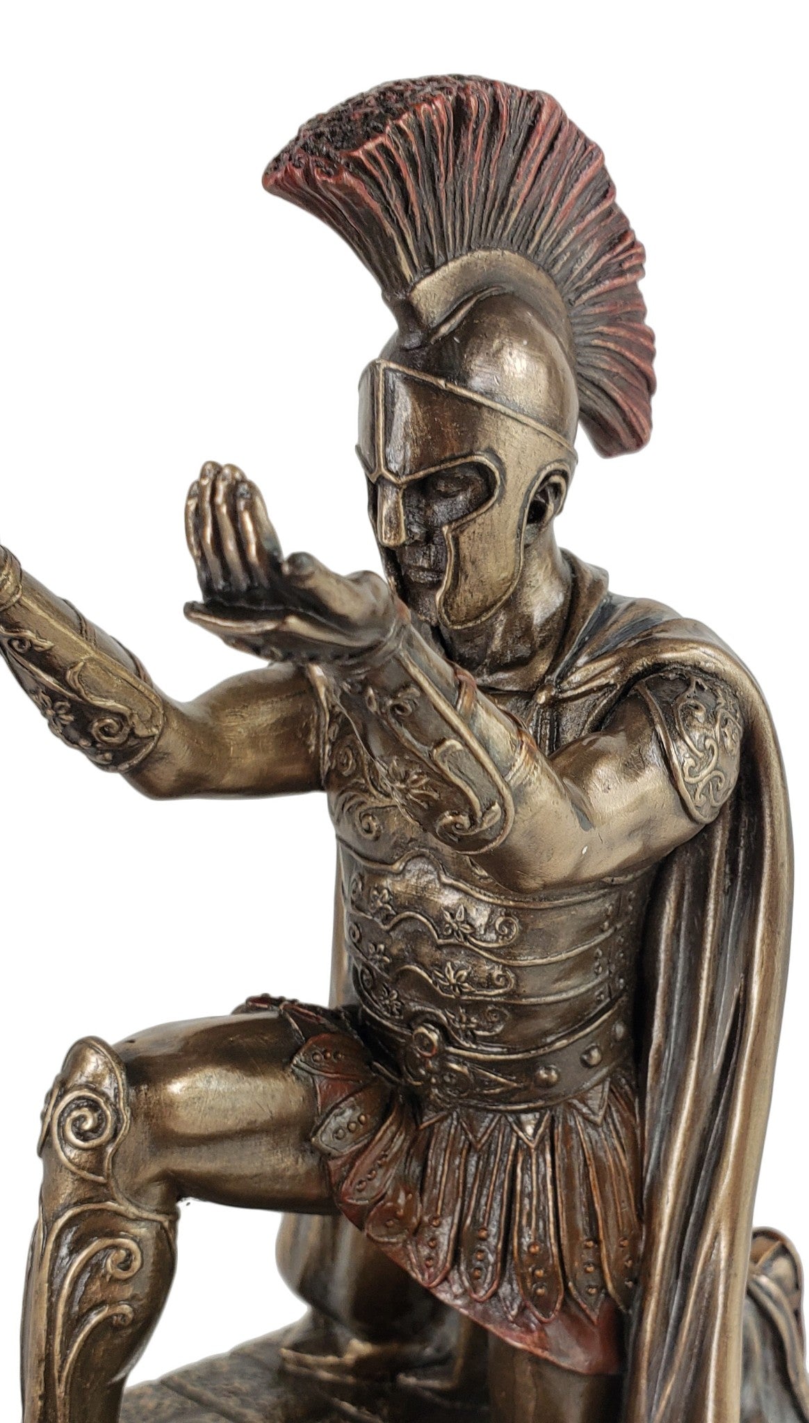 7 1/4" Roman Centurion Officer Soldier Kneeling W/ Spear Statue Bronze Color