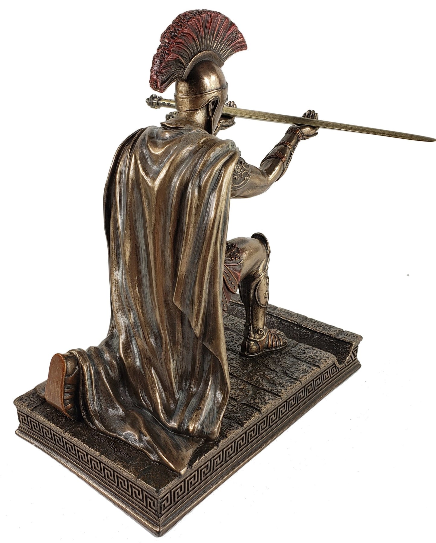 7 1/4" Roman Centurion Officer Soldier Kneeling W/ Spear Statue Bronze Color