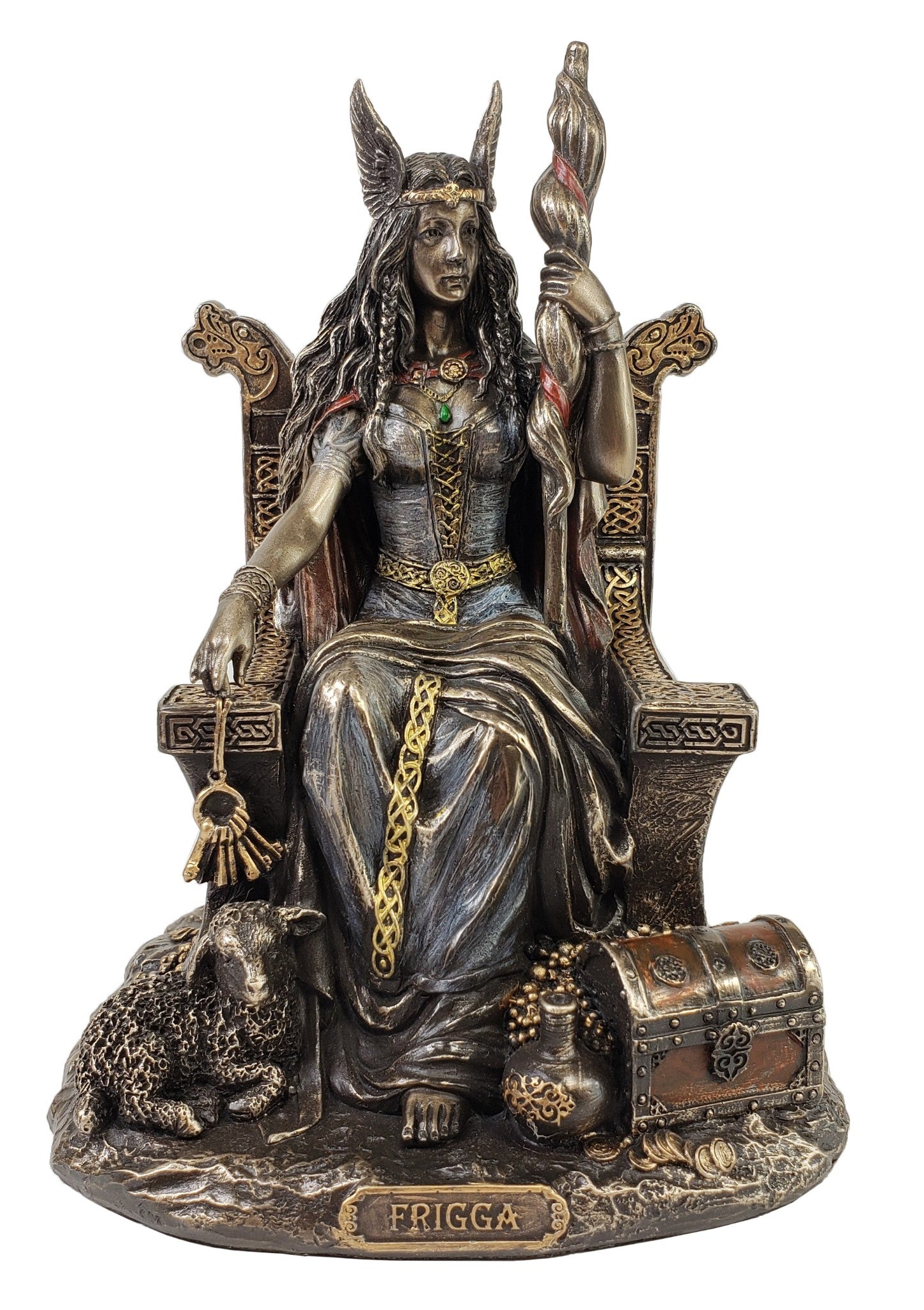 Frigga w Throne Viking Norse Mythology Goddess Love Marriage Statue Bronze Finis