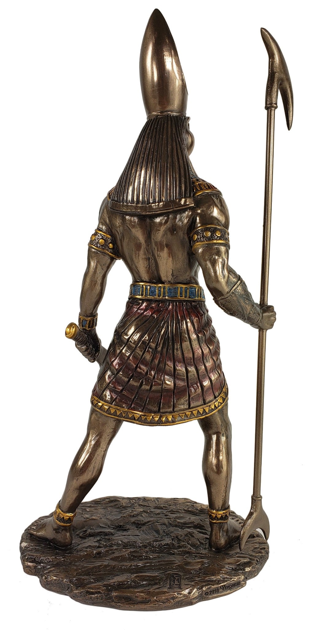 10 1/2" Egyptian Horus Falcon Headed God with Staff & Sword Statue Bronze Color