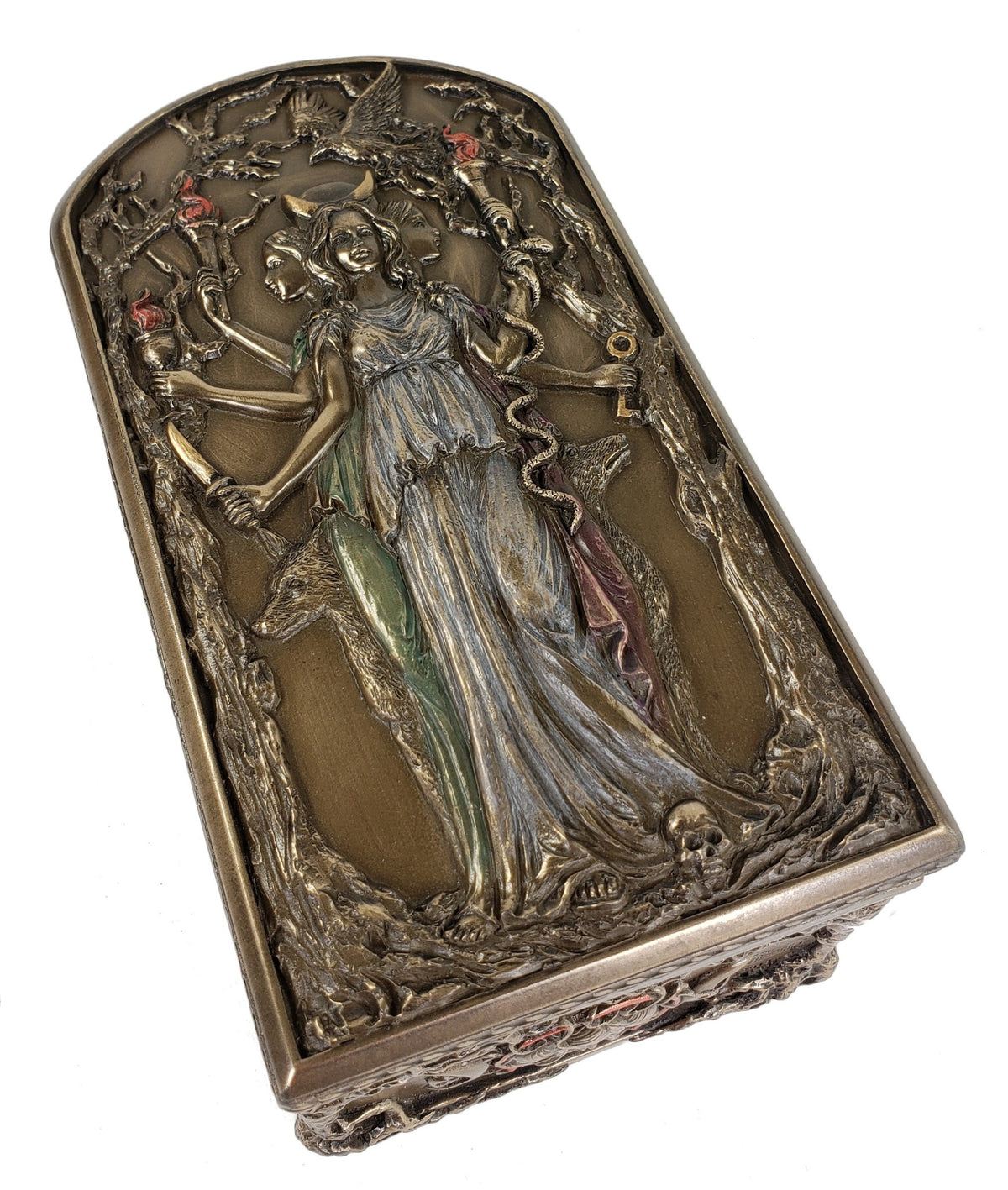 6" Hecate Triple Goddess Celtic God Trinket Box Statue Bronze Finish