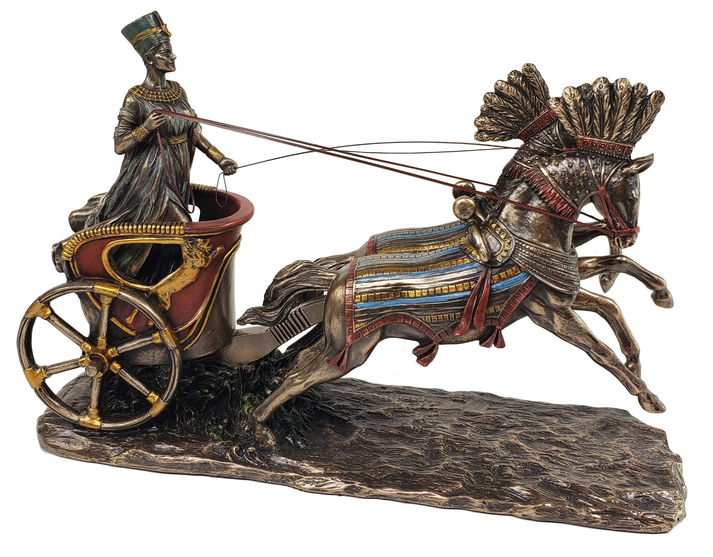 11 1/2" Egyptian Queen Nefertiti on CHARIOT Statue Bronze Finish