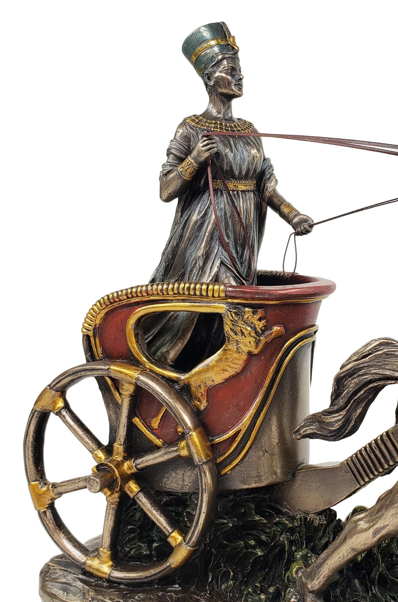 11 1/2" Egyptian Queen Nefertiti on CHARIOT Statue Bronze Finish