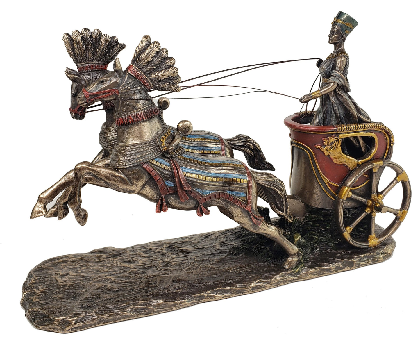 11 1/2" Egyptian Queen Nefertiti on CHARIOT Statue Bronze Finish
