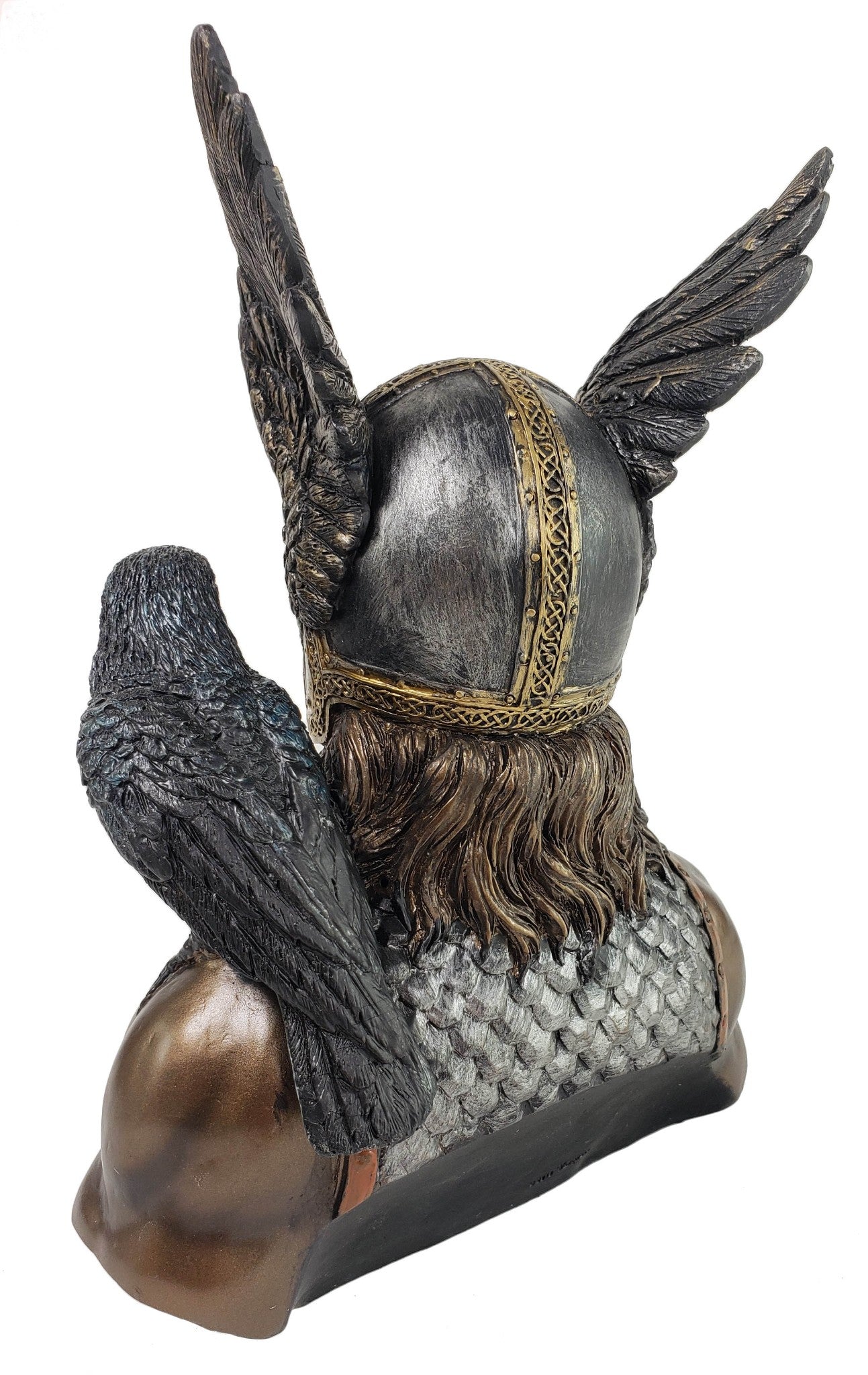 9" Odin Bust with Ravens Viking Norse Mythology God Statue Bronze & Silver Color