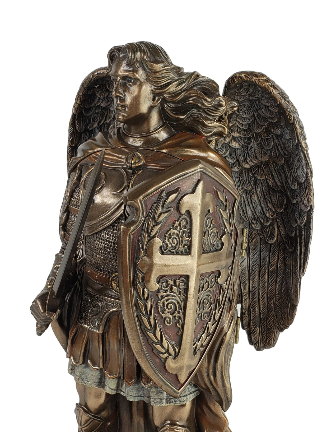 11" Saint Michael ARCHANGEL TRIPTYCH Statue W/ Sword Shield Bronze Finish Angel