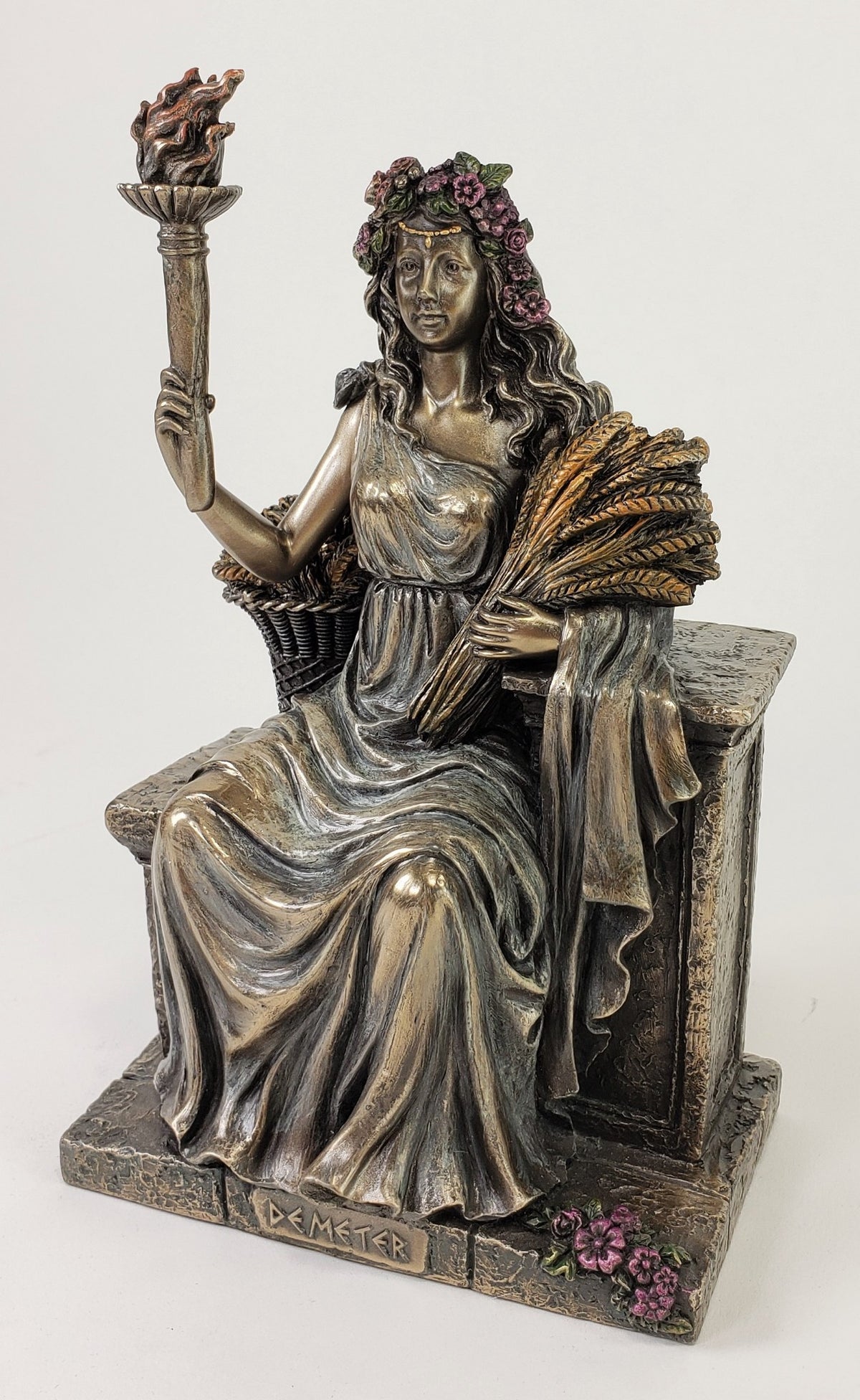 9 inch Veronese Demeter Greek Goddess of Harvest on Throne Statue Bronze Finish