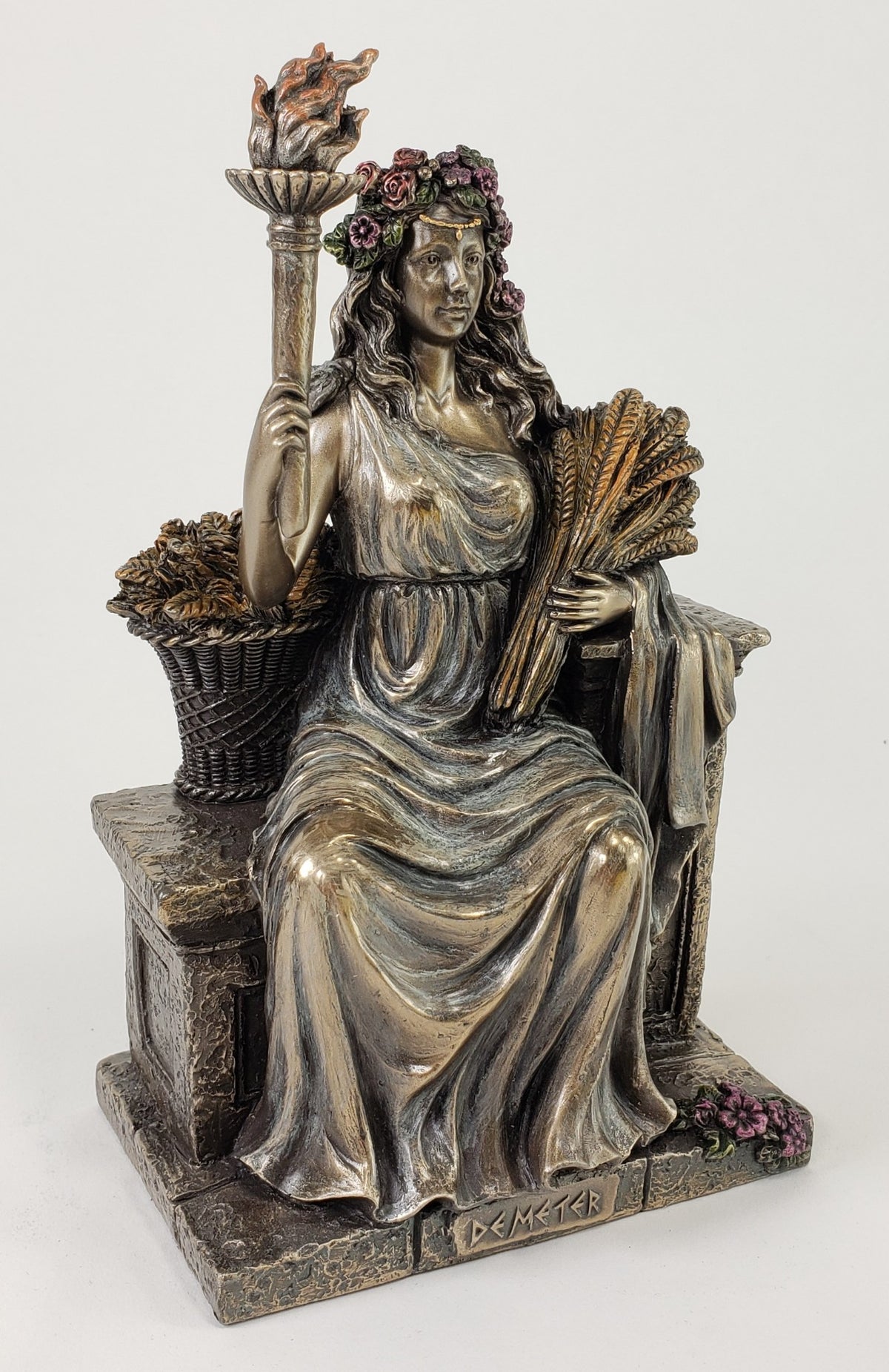 9 inch Veronese Demeter Greek Goddess of Harvest on Throne Statue Bronze Finish