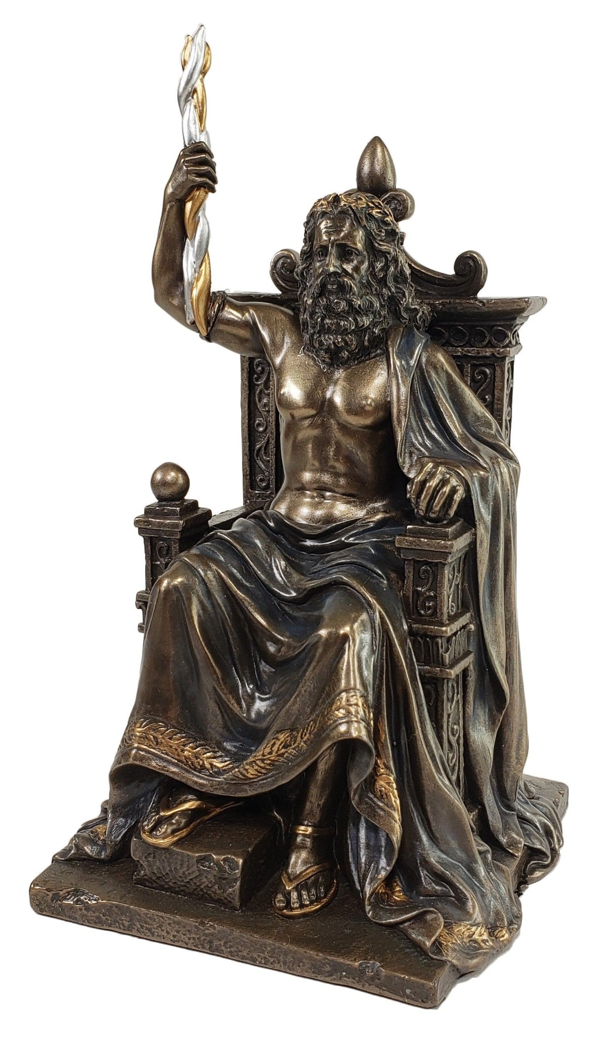 8" King Zeus God Thunder Lightning on Throne Greek Mythology Statue Bronze Color