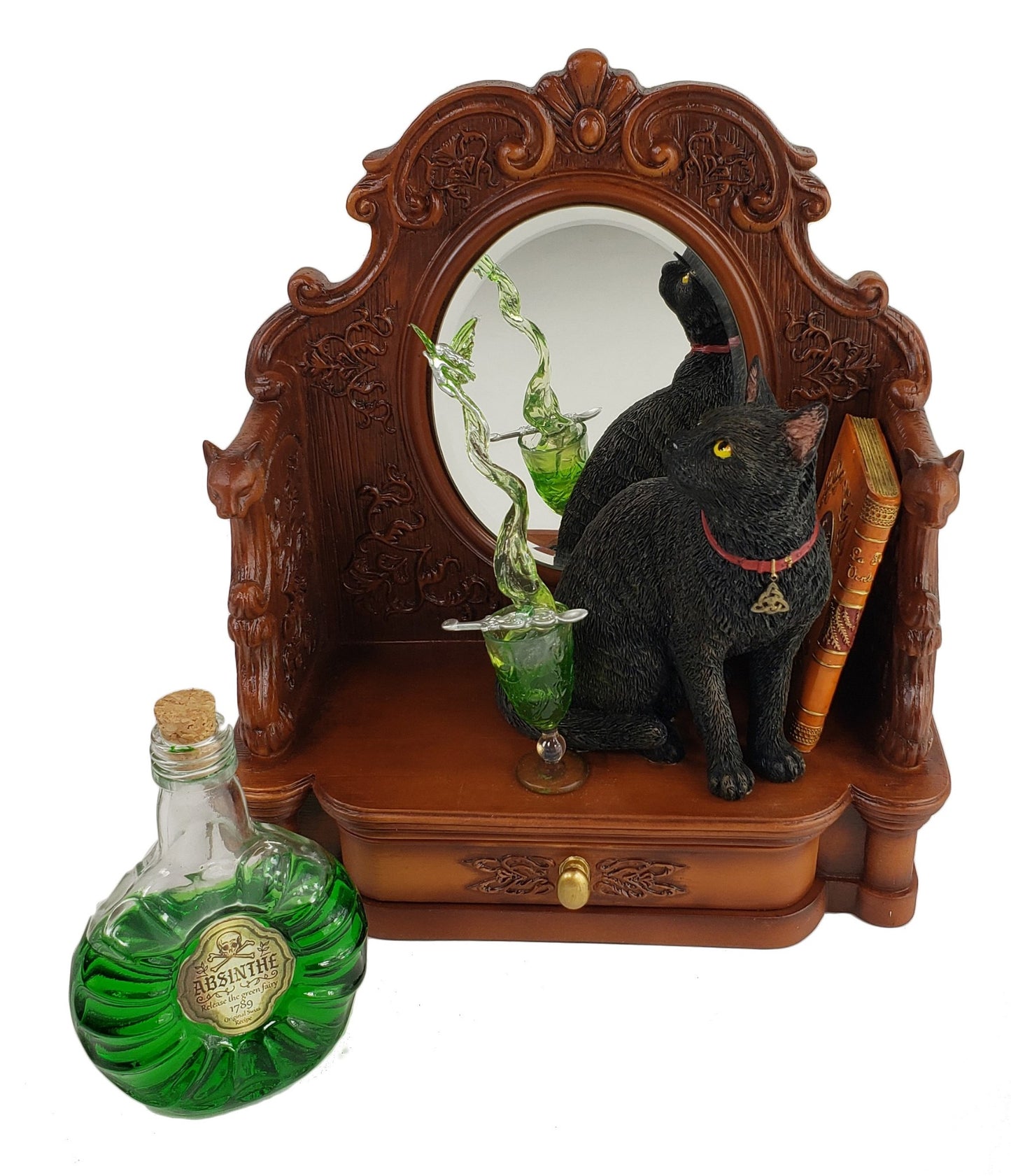 8 1/4" Lisa Parker Absinth Black Cat on Dressing Table Mirror with Drawer Statue
