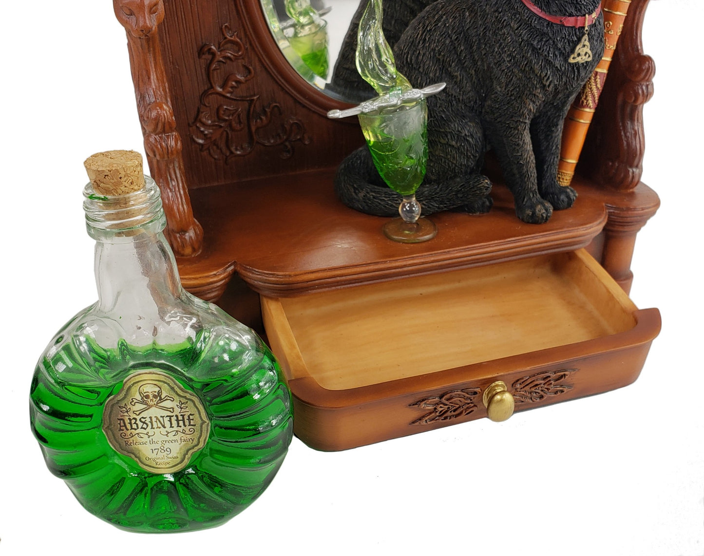 8 1/4" Lisa Parker Absinth Black Cat on Dressing Table Mirror with Drawer Statue