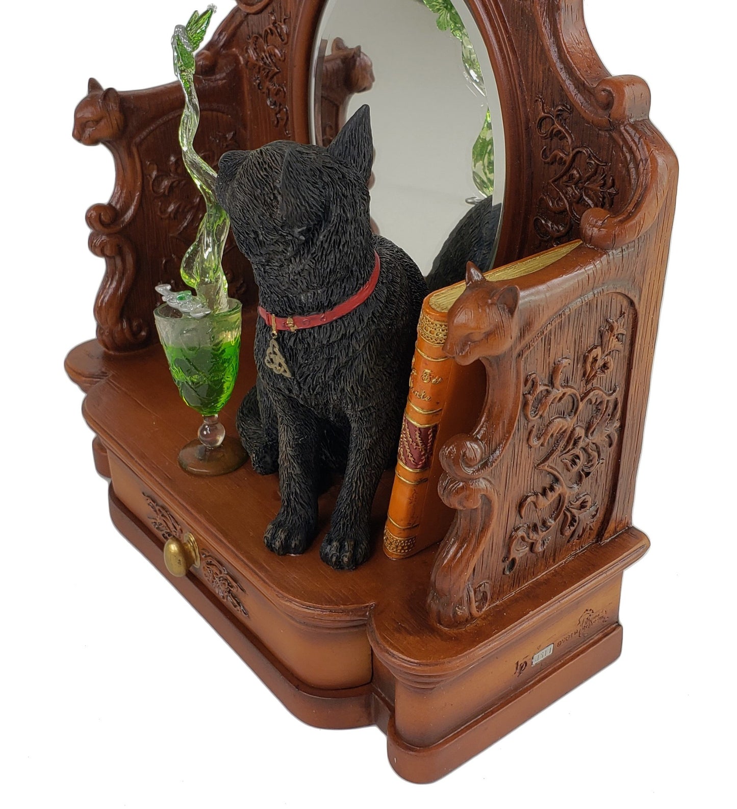 8 1/4" Lisa Parker Absinth Black Cat on Dressing Table Mirror with Drawer Statue