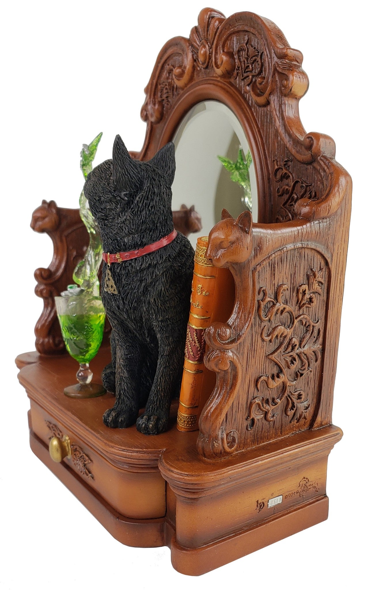 8 1/4" Lisa Parker Absinth Black Cat on Dressing Table Mirror with Drawer Statue