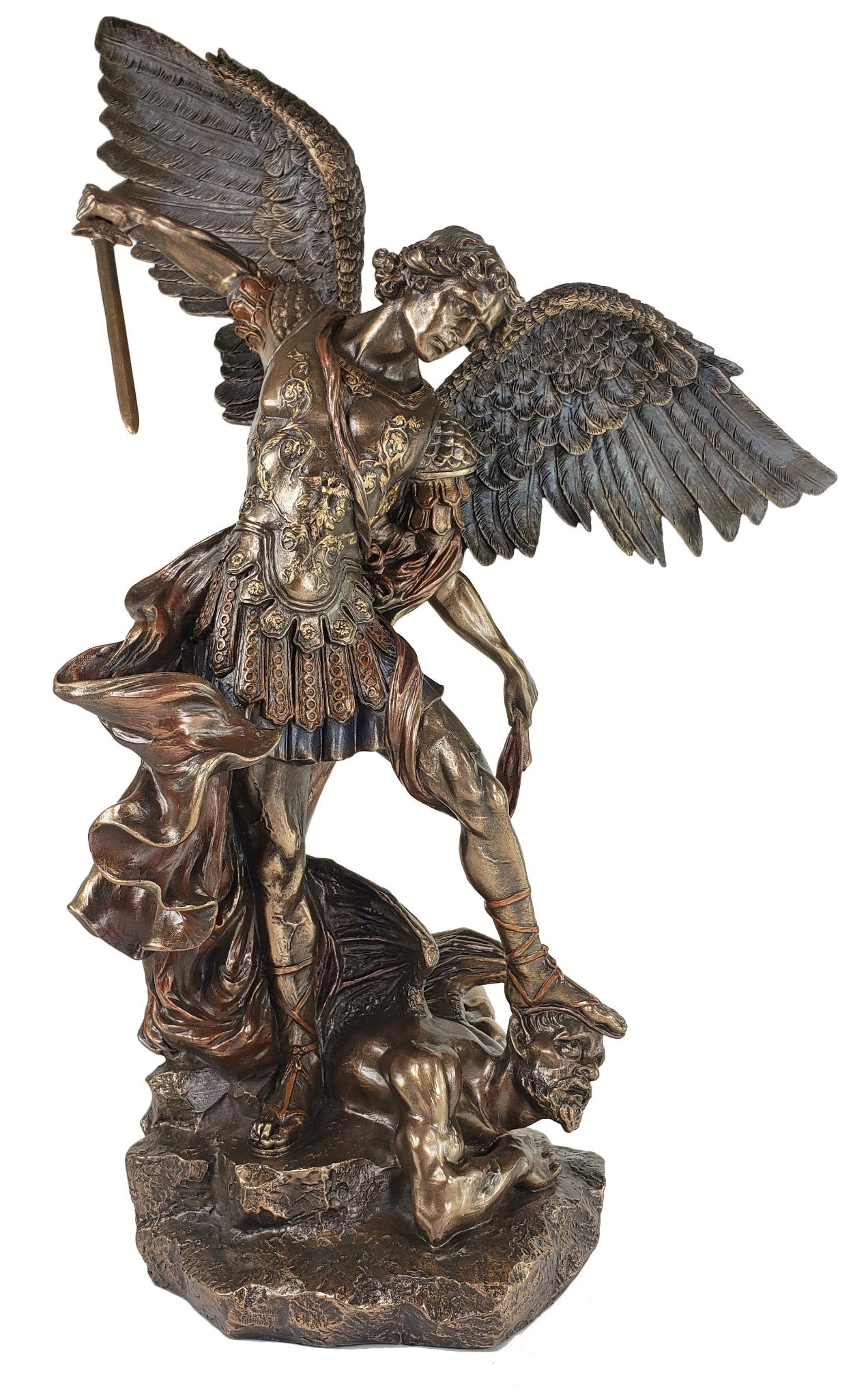 20" Saint Michael ARCHANGEL with Sword Slaying Lucifer Statue Bronze Color Angel