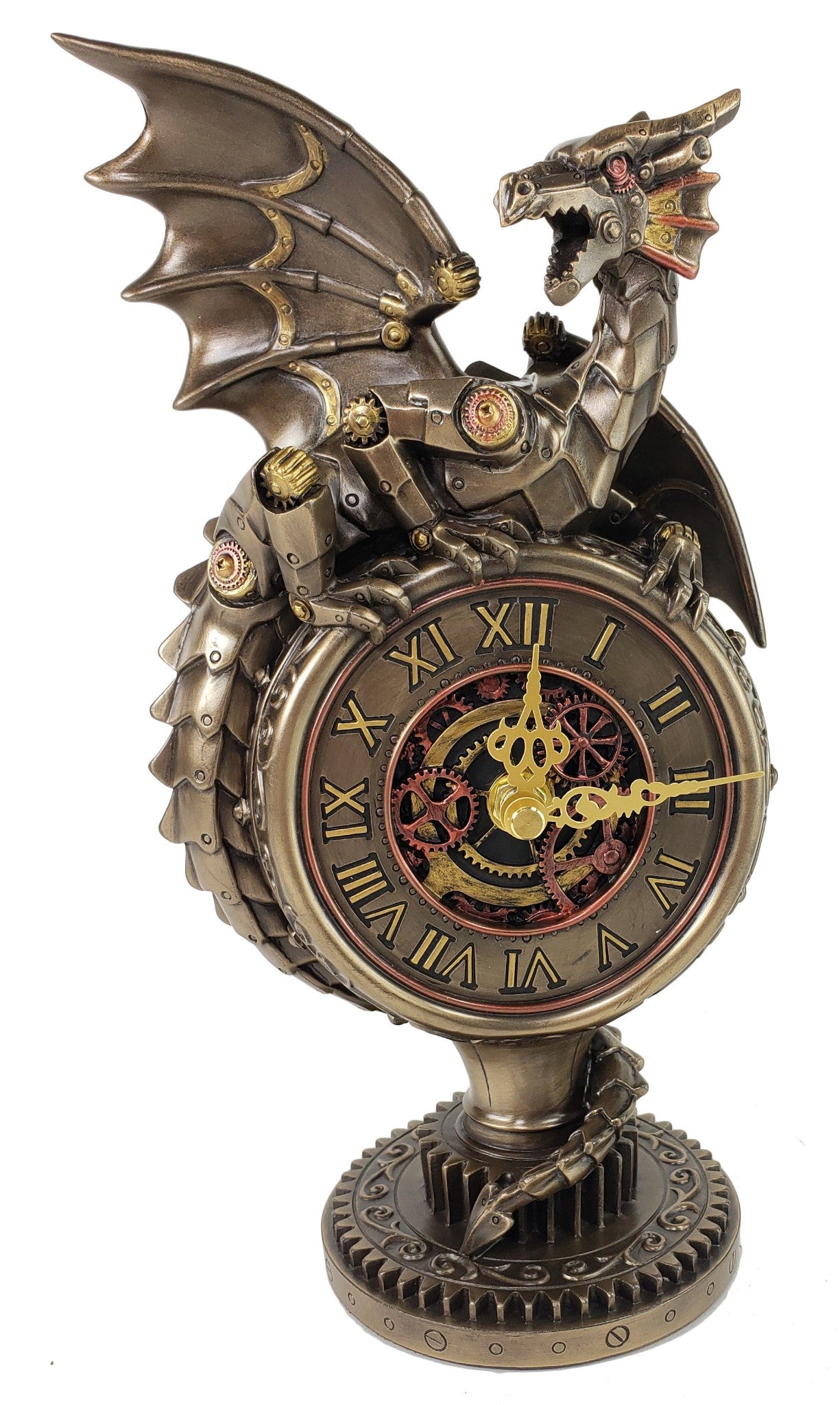 10" Steampunk Gear Design Dragon Wall Plaque Clock Bronze Color