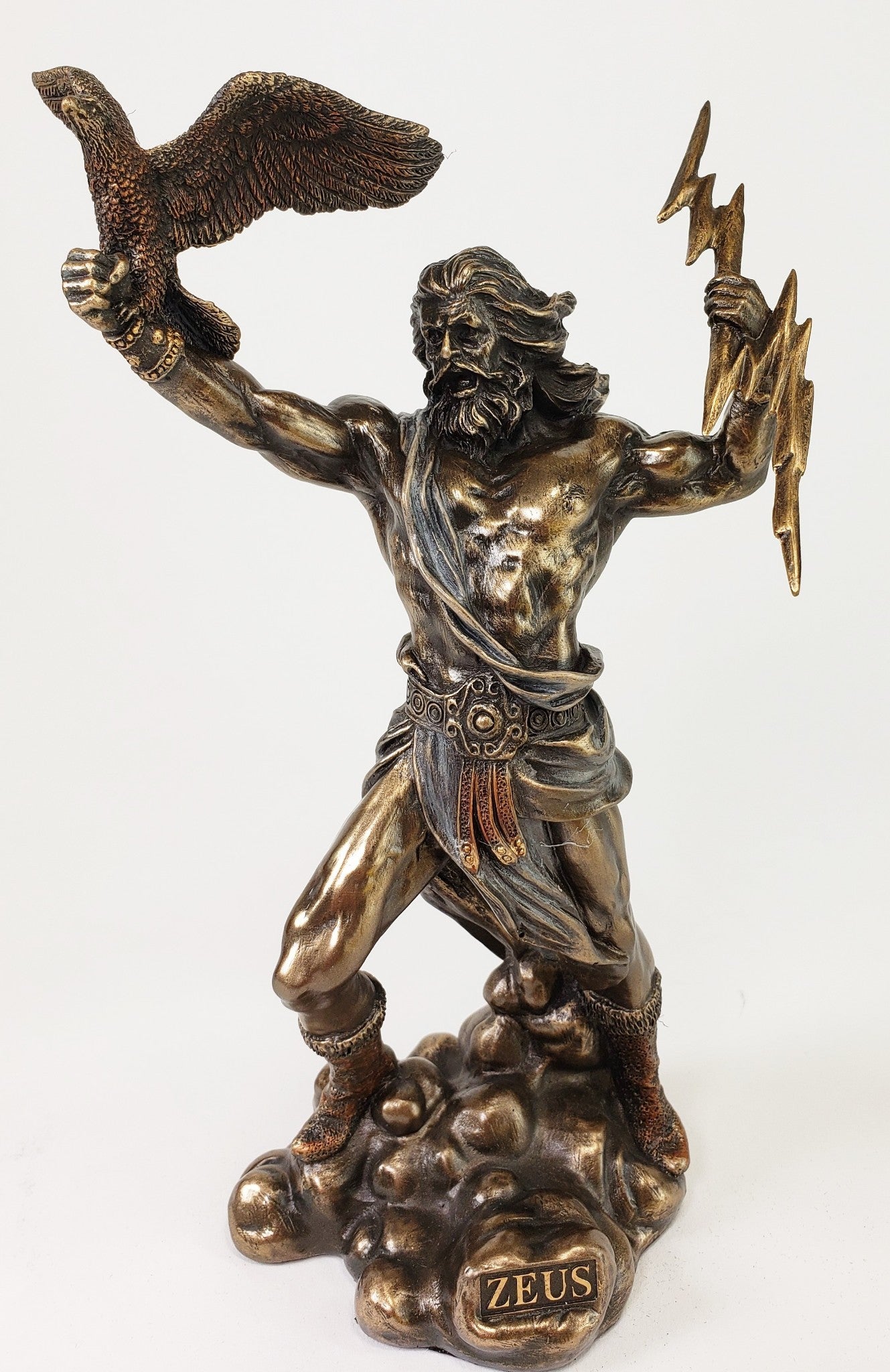 8 1/2" KING ZEUS GOD THUNDER Lightning Bolt GREEK MYTHOLOGY Statue Bronze Color