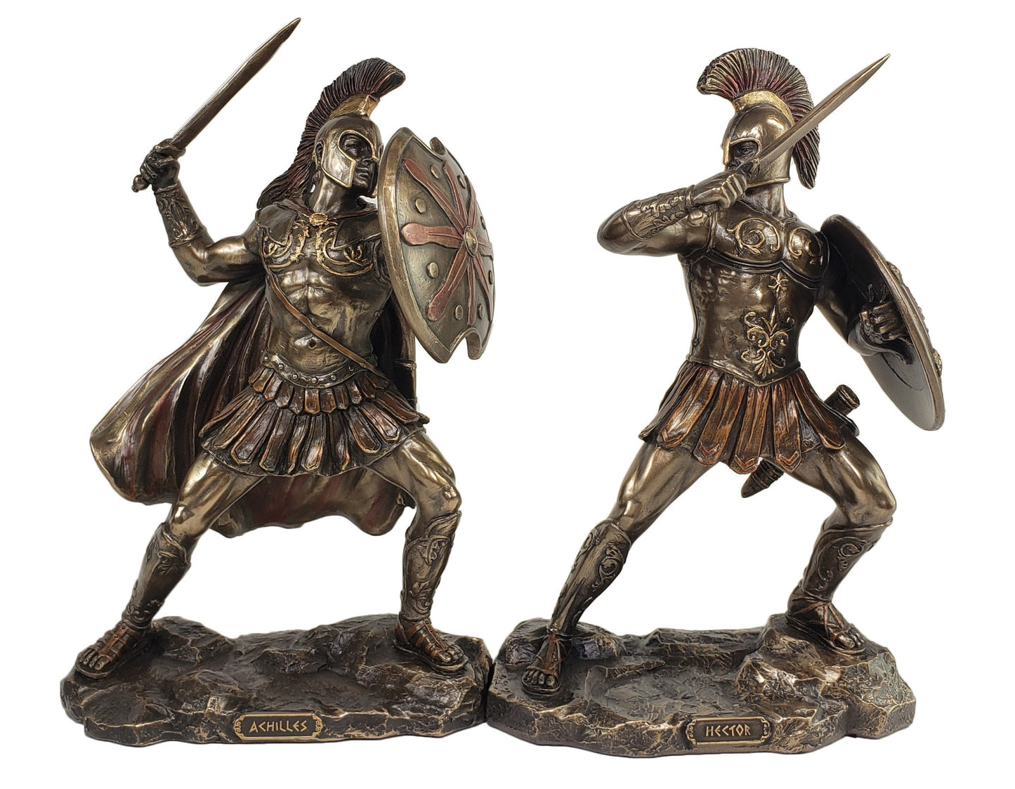 Achilles vs Hector W Swords Battle of Troy Greek Mythology Statue Bronze Finish