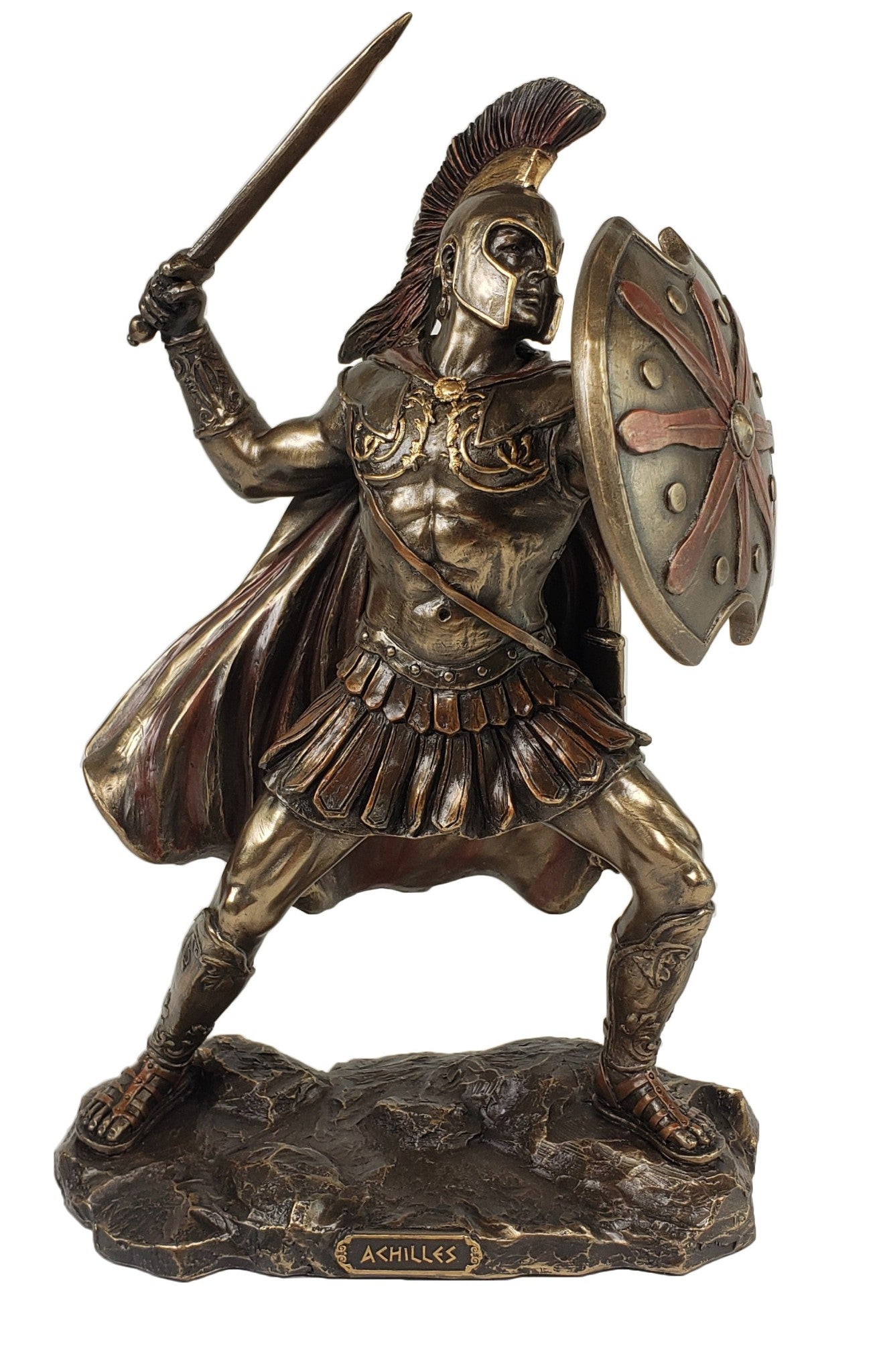 Achilles vs Hector W Swords Battle of Troy Greek Mythology Statue Bronze Color