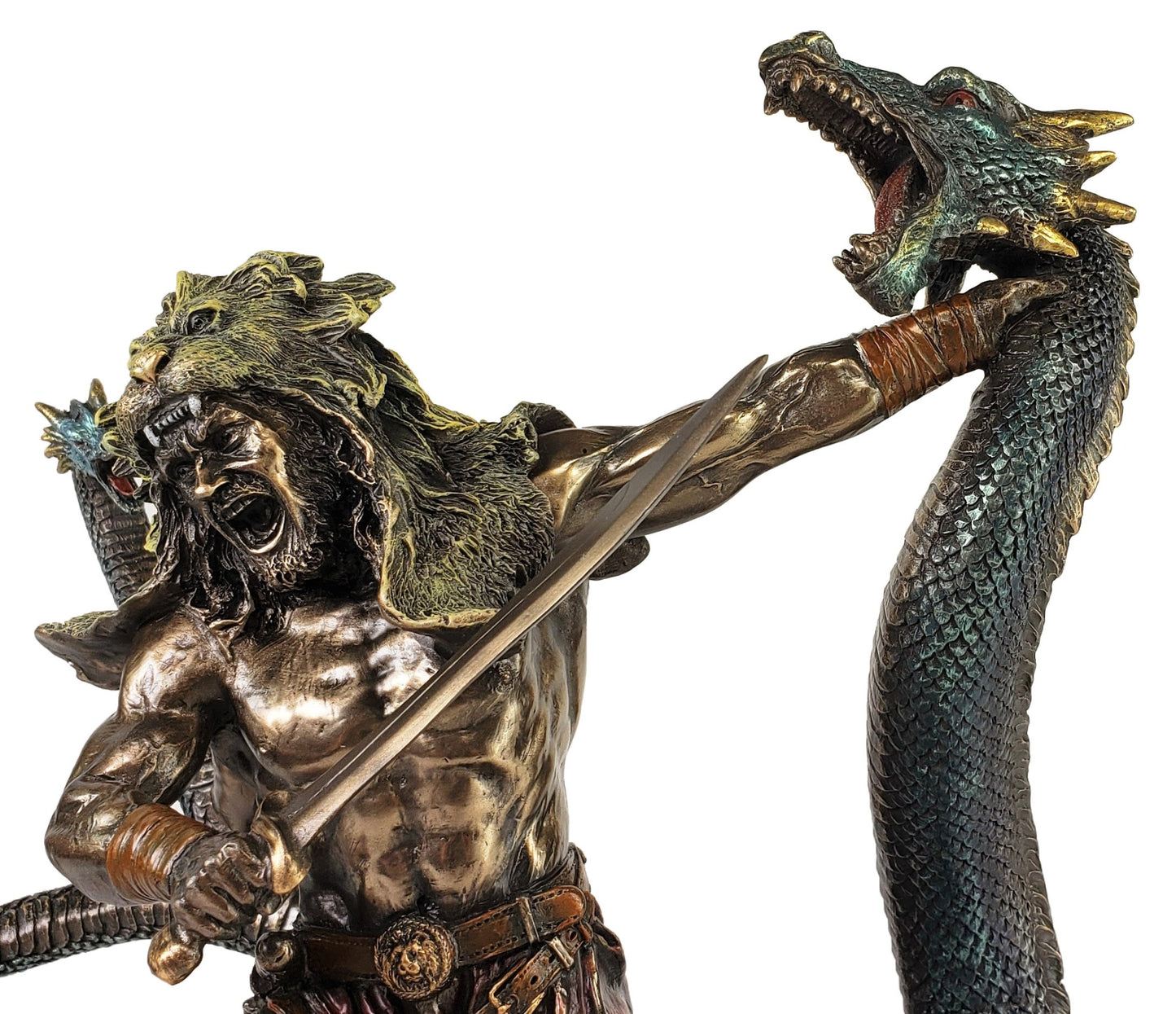 12" Hercules Battling Slaying Hydra Snake Greek Mythology Bronze Color Statue