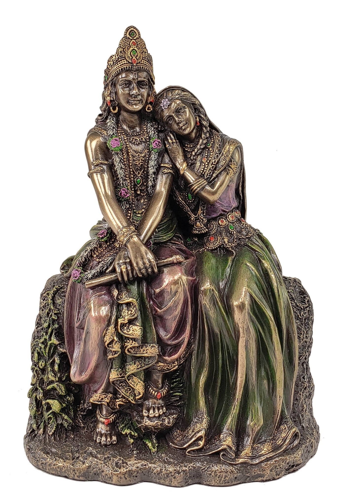 Radha Supreme Hindu Goddess Leaning on Krishna Statue Antique Bronze Color