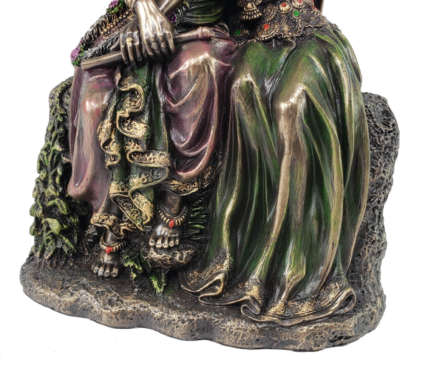 Radha Supreme Hindu Goddess Leaning on Krishna Statue Antique Bronze Color