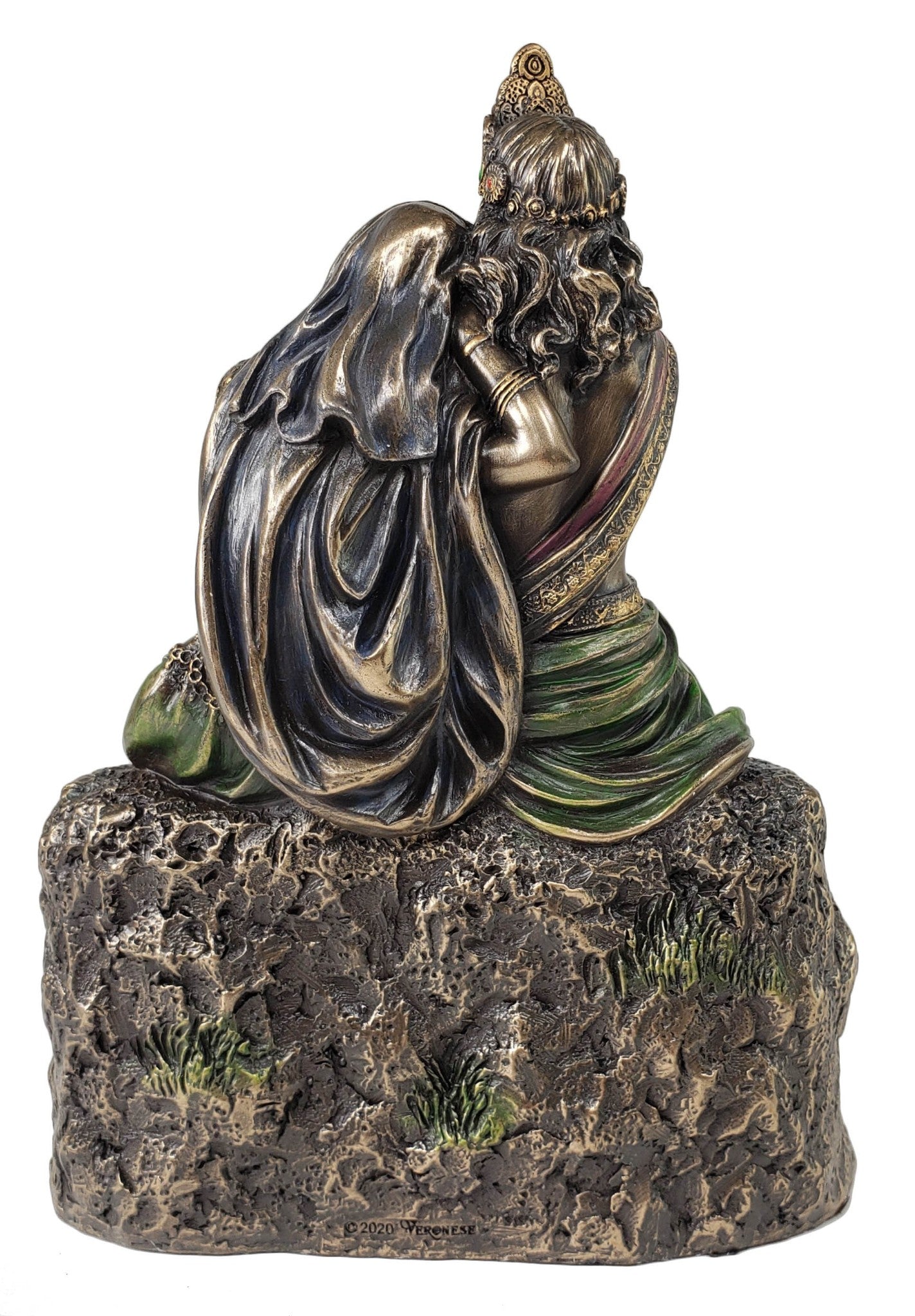 Radha Supreme Hindu Goddess Leaning on Krishna Statue Antique Bronze Color