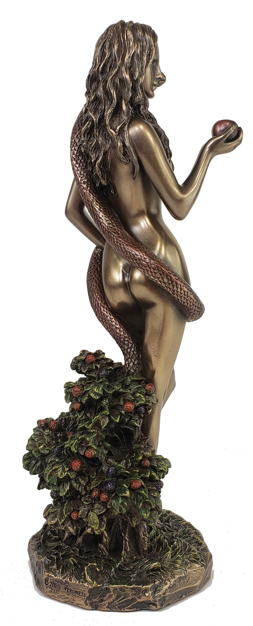 9.5" Eve Serpent Holding Apple Standing Garden of Eden Nude Statue Bronze Finish