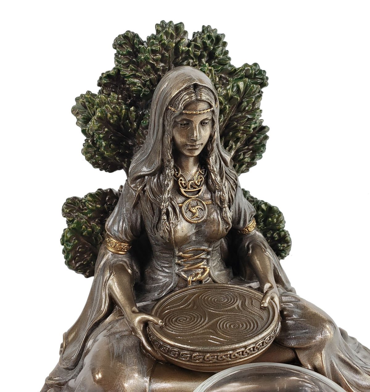 5" Celtic Mother Goddess Danu Sitting Votive Candle Holder Statue Bronze Color