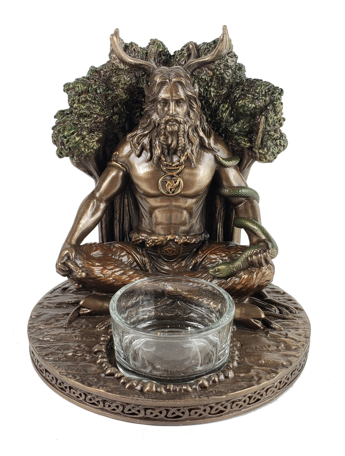 5" Cernunnos Celtic Antlered Horned God Votive Candle Holder Statue Bronze Finis