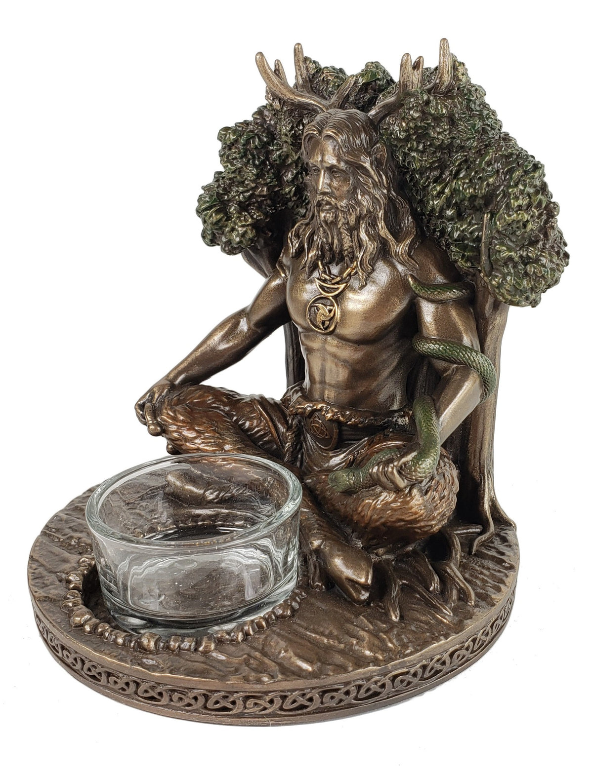 5" Cernunnos Celtic Antlered Horned God Votive Candle Holder Statue Bronze Finis
