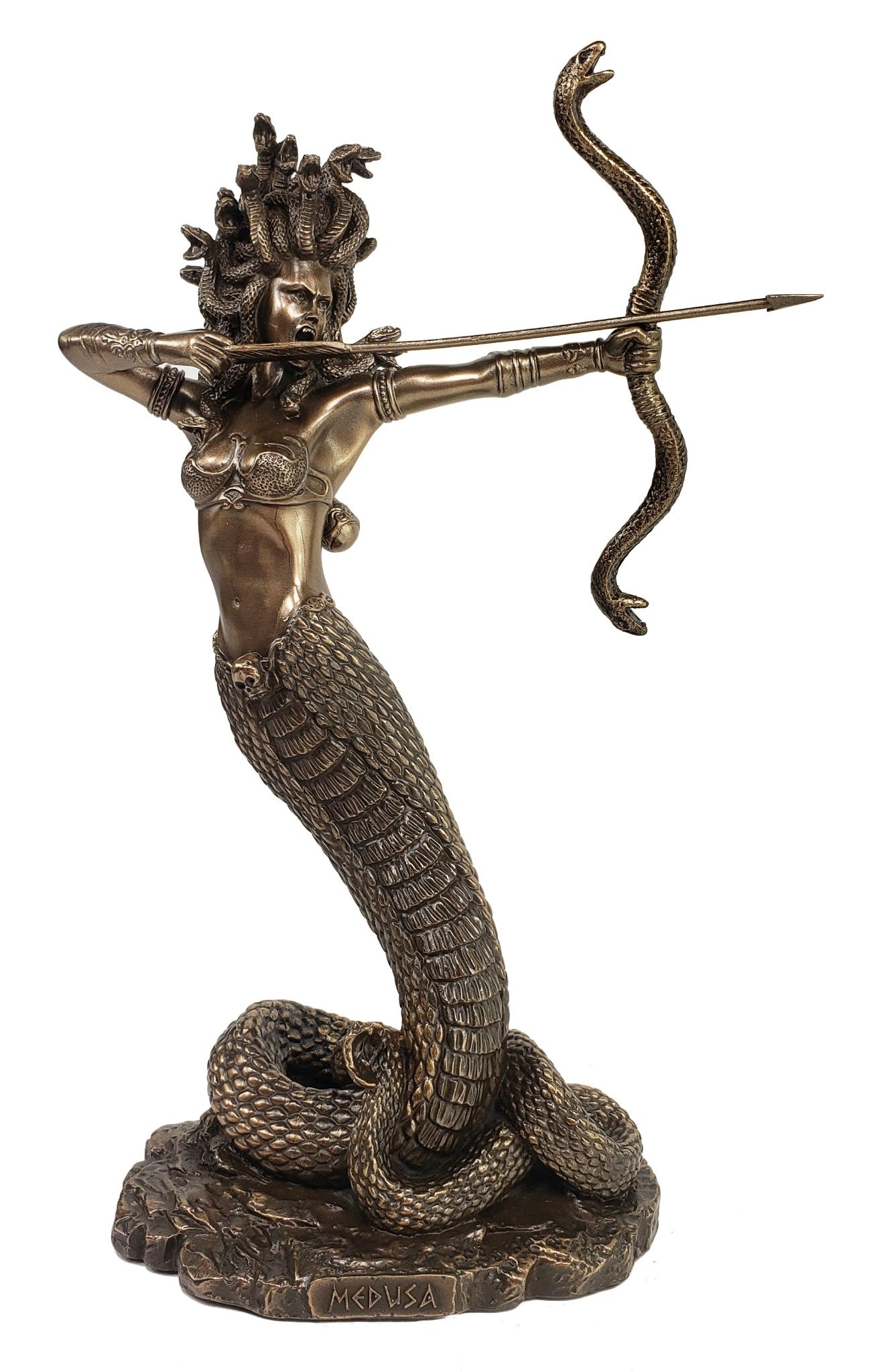 9" Medusa Greek Mythology Snakes Goddess Shooting Arrow Bronze Color Statue