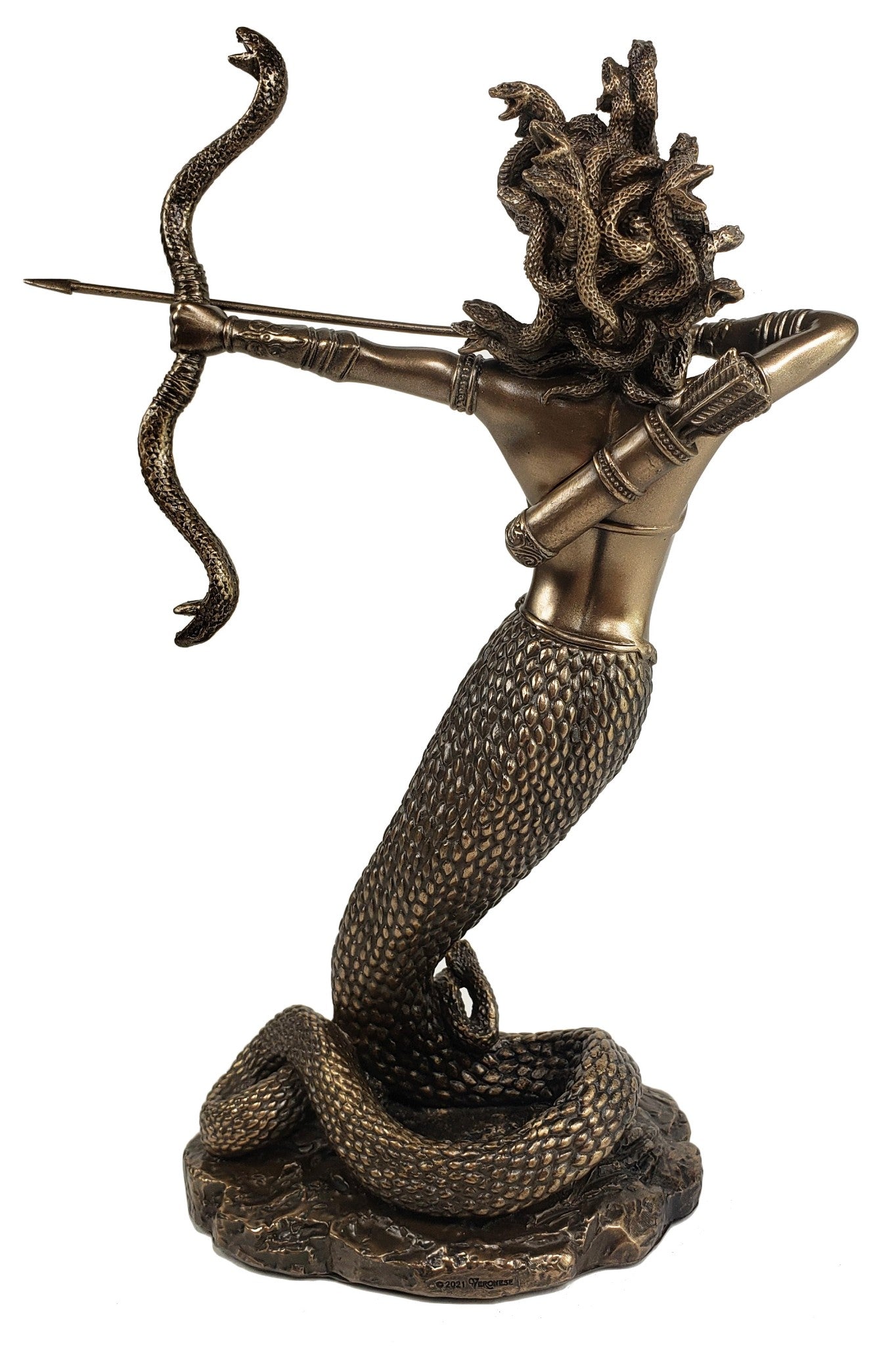 9" Medusa Greek Mythology Snakes Goddess Shooting Arrow Bronze Color Statue
