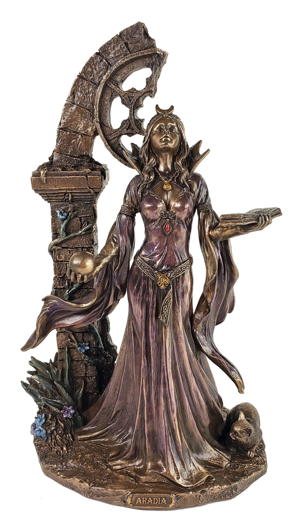 10" Aradia Wiccan Queen of Witches Conjuring Spell W/ Book Bronze Color Statue