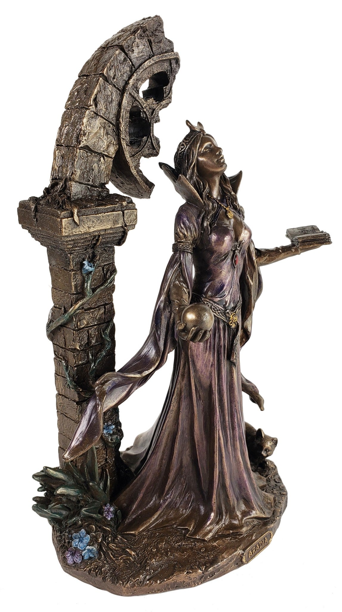 10" Aradia Wiccan Queen of Witches Conjuring Spell W/ Book Bronze Color Statue