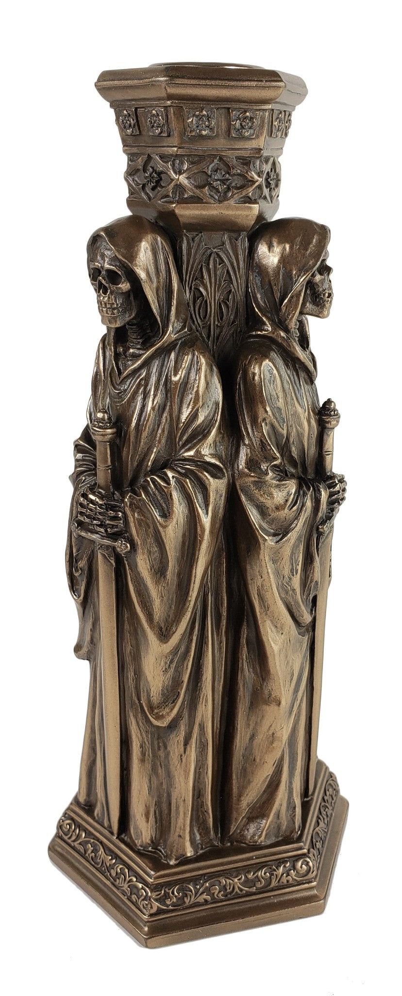 8.25" Triple Macabre Death Gothic Reaper Bronze Color Candle Stick Holder Statue