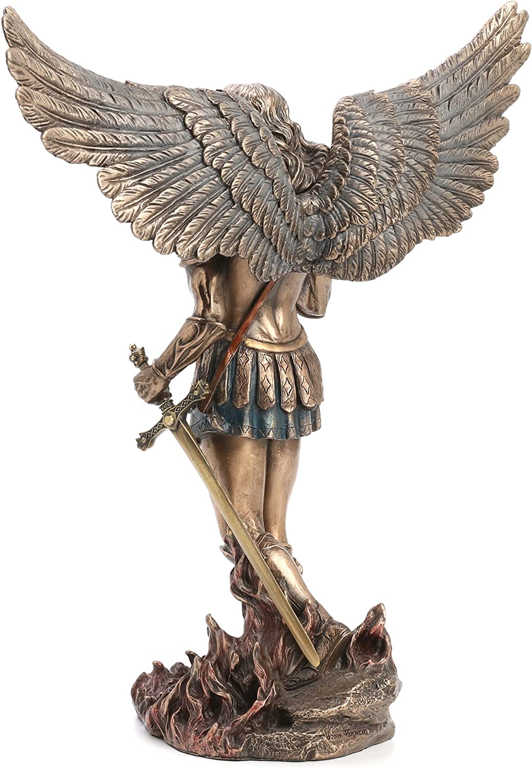 13" Saint Michael ARCHANGEL Wings Spread W/ Sword Statue Bronze Color Angel