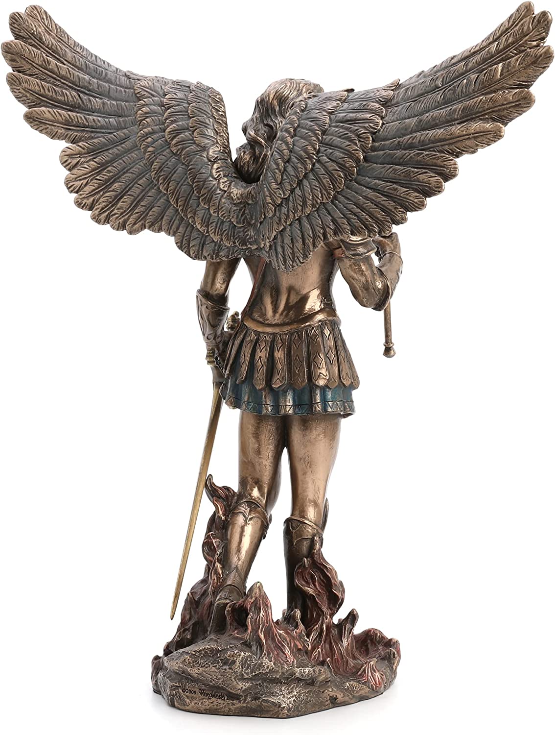 13" Saint Michael ARCHANGEL Wings Spread W/ Sword Statue Bronze Color Angel