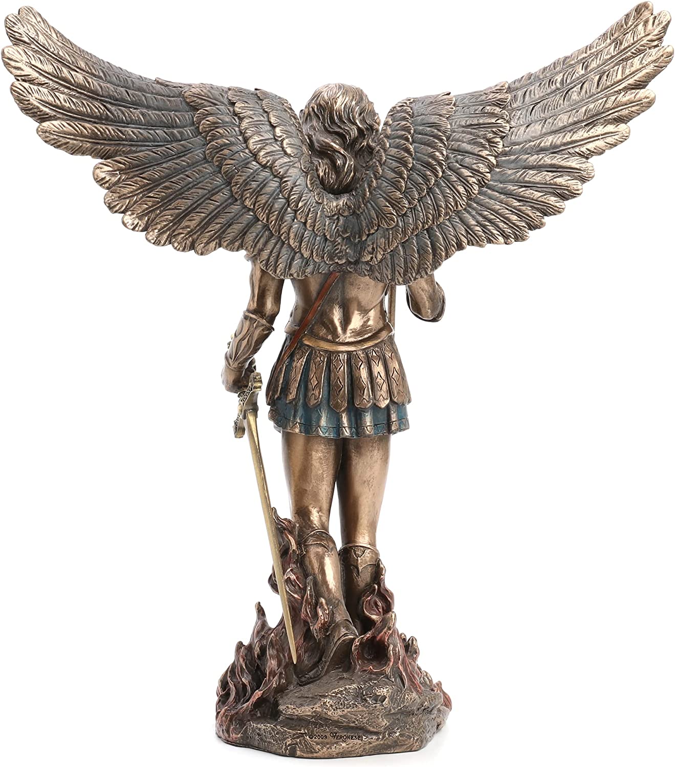 13" Saint Michael ARCHANGEL Wings Spread W/ Sword Statue Bronze Color Angel