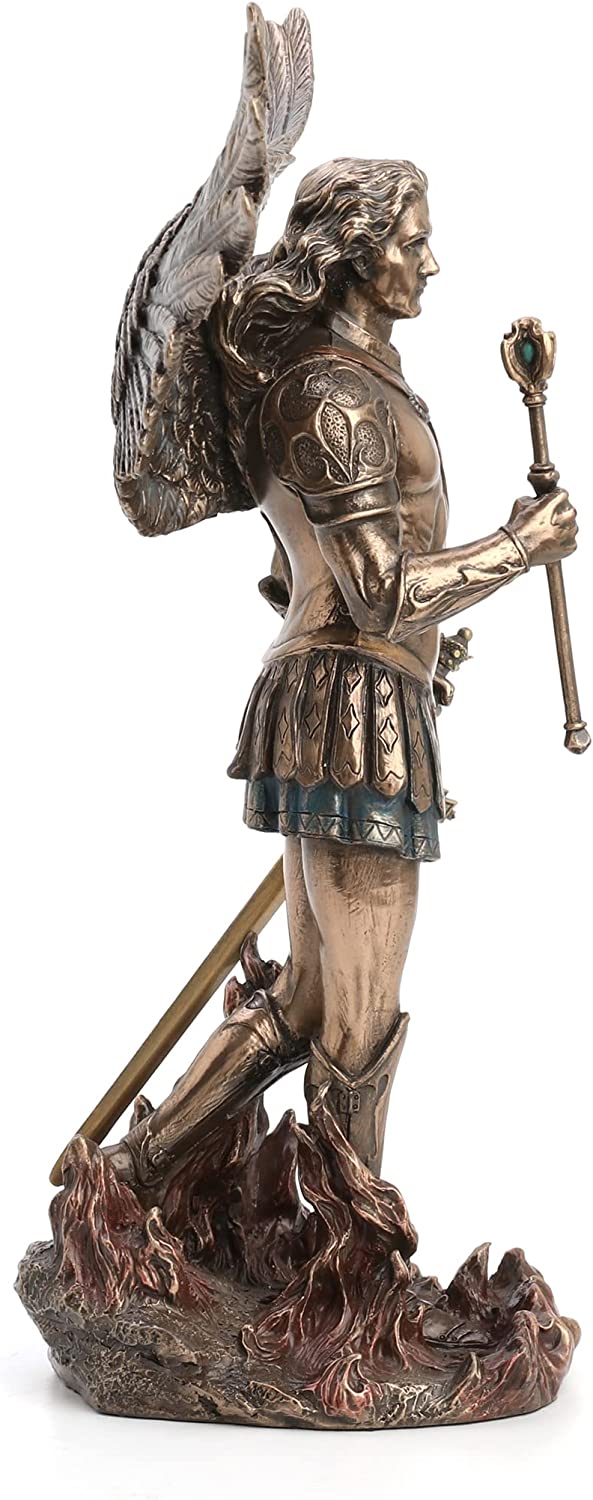13" Saint Michael ARCHANGEL Wings Spread W/ Sword Statue Bronze Finish Angel