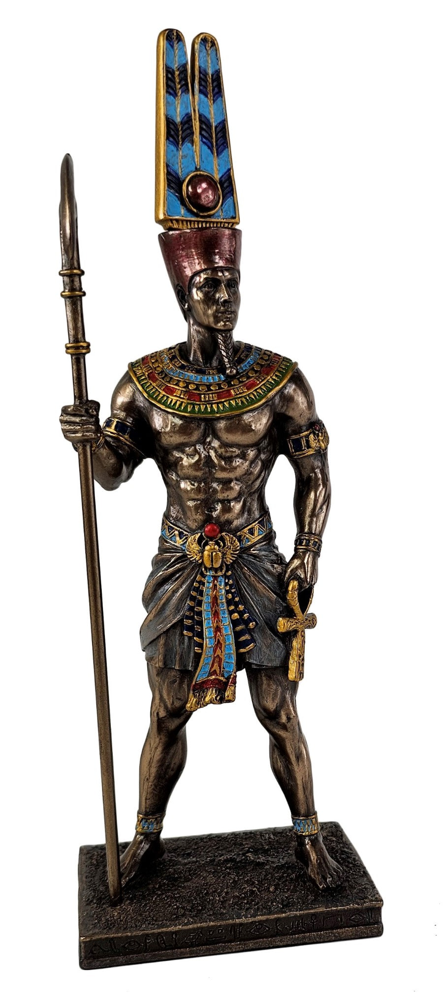 10 1/4" Egyptian Mythology King of Gods Amun Holding Scepter Statue Bronze Color