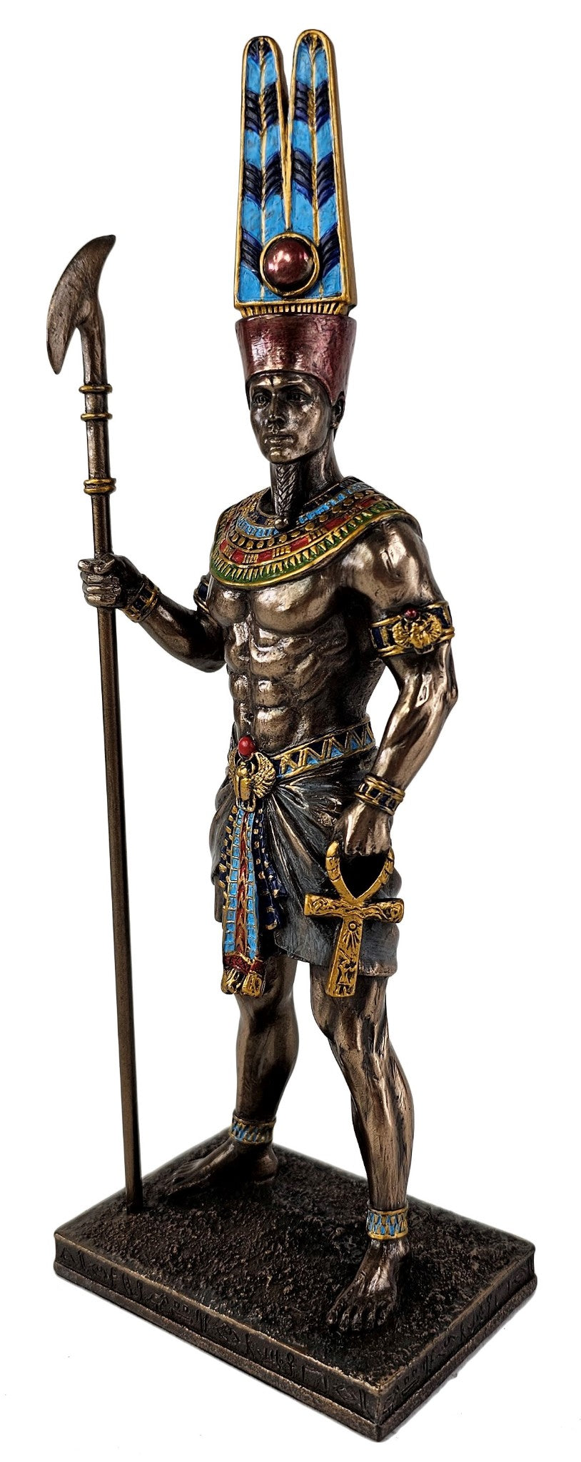 10 1/4" Egyptian Mythology King of Gods Amun Holding Scepter Statue Bronze Color