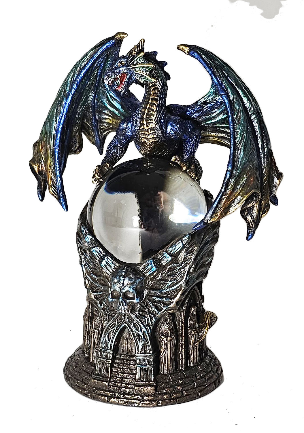 8inch Dragon Foresight Holding Crystal Ball Gothic Fantasy Statue Bronze Finish