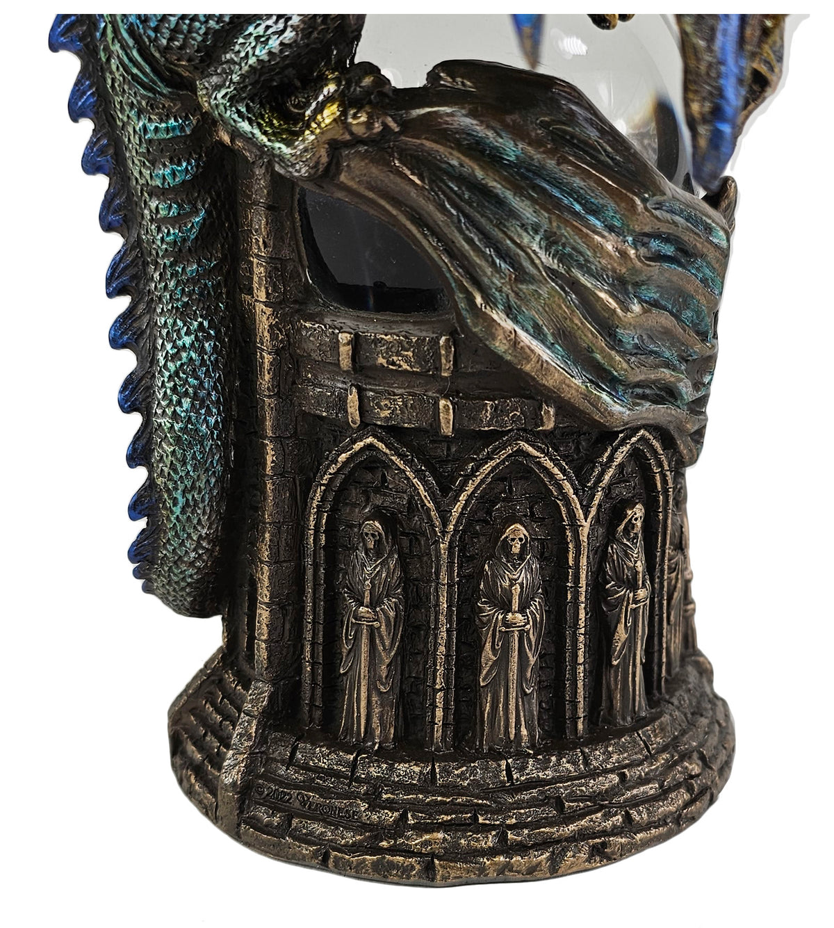 8inch Dragon Foresight Holding Crystal Ball Gothic Fantasy Statue Bronze Finish