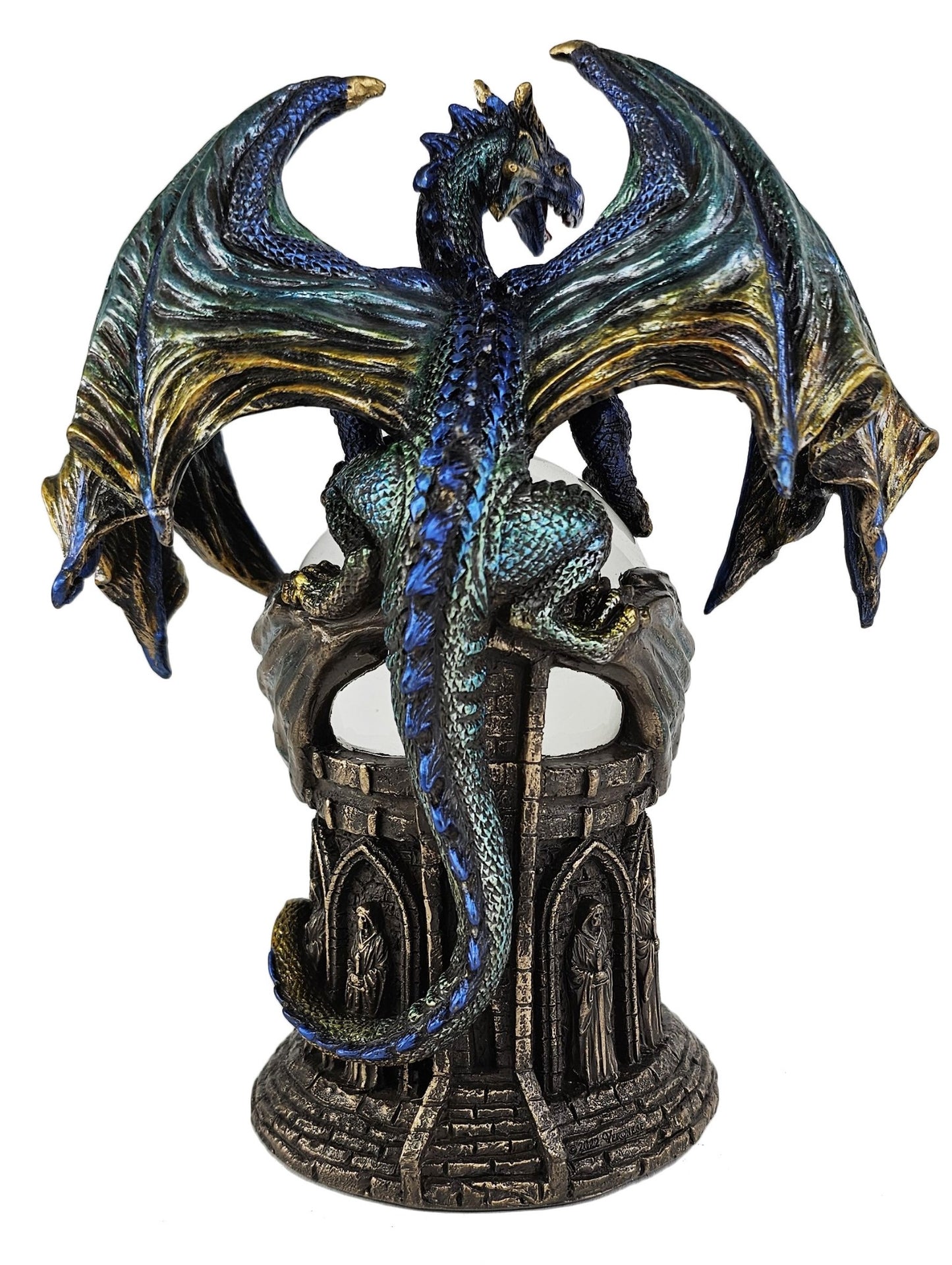 8inch Dragon Foresight Holding Crystal Ball Gothic Fantasy Statue Bronze Finish