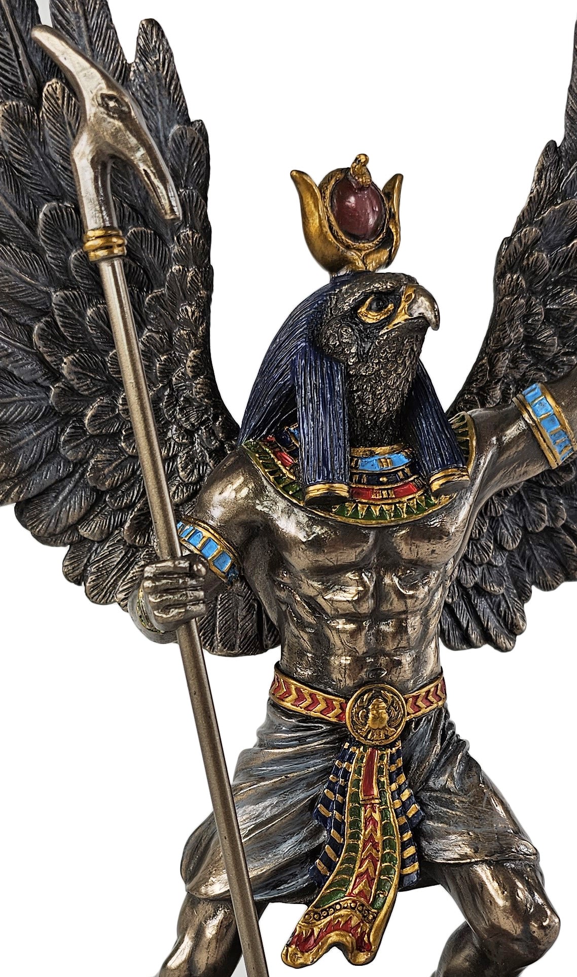 10" Ra Egyptian King of Deities Sun God Holding Scepter Ankh Statue Bronze Color