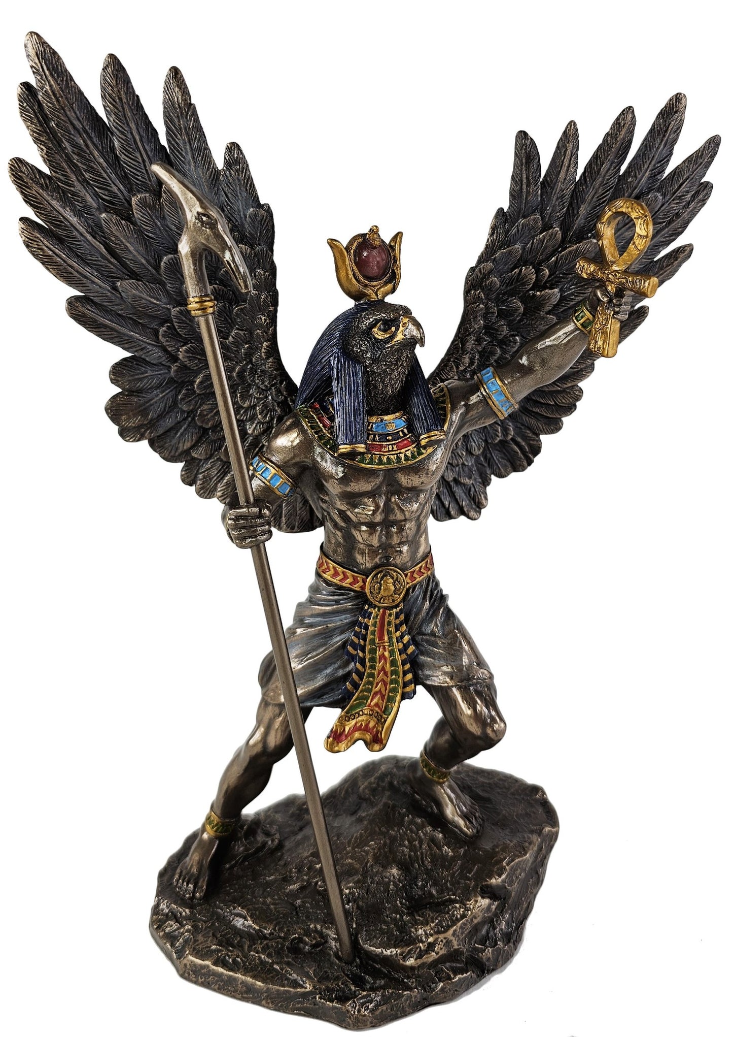 10" Ra Egyptian King of Deities Sun God Holding Scepter Ankh Statue Bronze Color