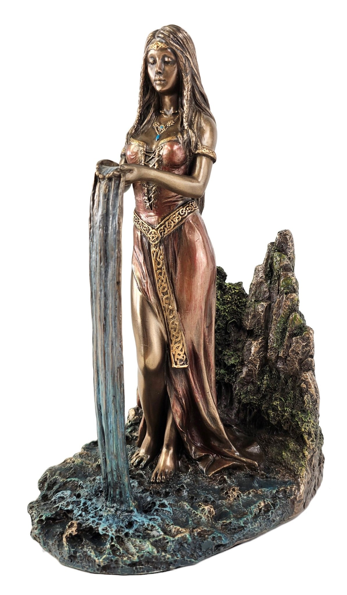 8 3/4 Celtic Mother Goddess o Nature Danu Holding Waterfall Statue Bronze Finish
