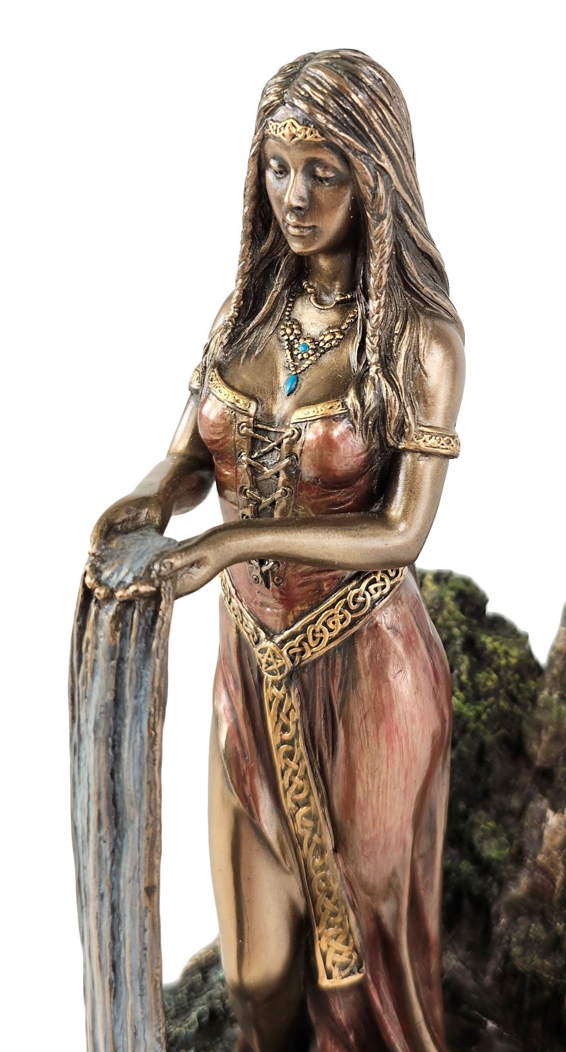 8 3/4 Celtic Mother Goddess o Nature Danu Holding Waterfall Statue Bronze Finish
