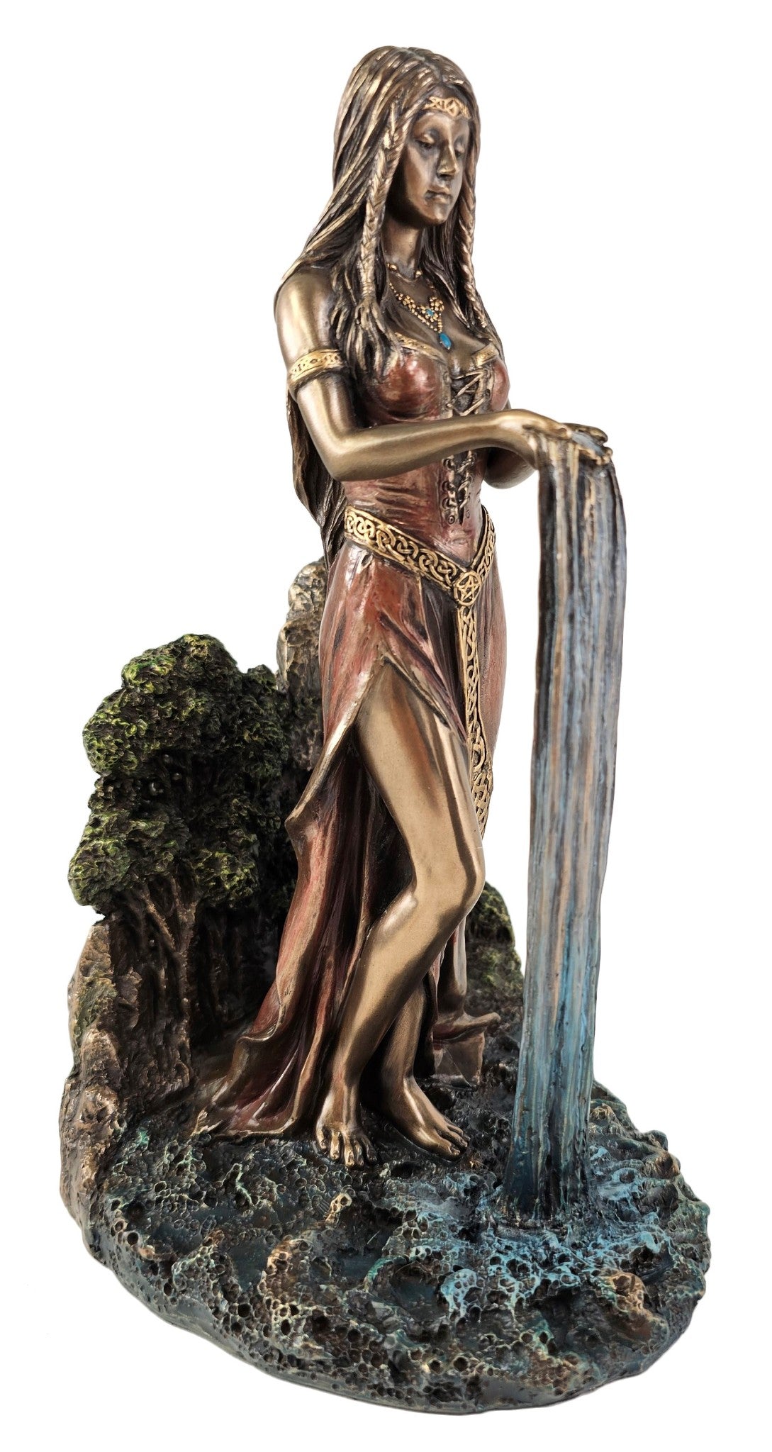 8 3/4 Celtic Mother Goddess o Nature Danu Holding Waterfall Statue Bronze Finish